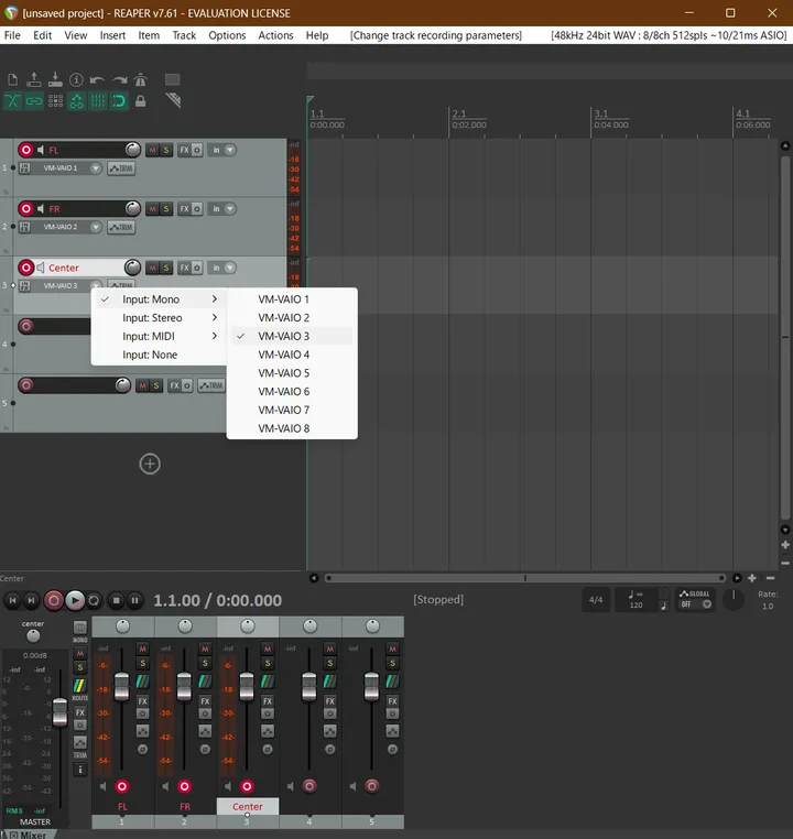 REAPERのトラック設定